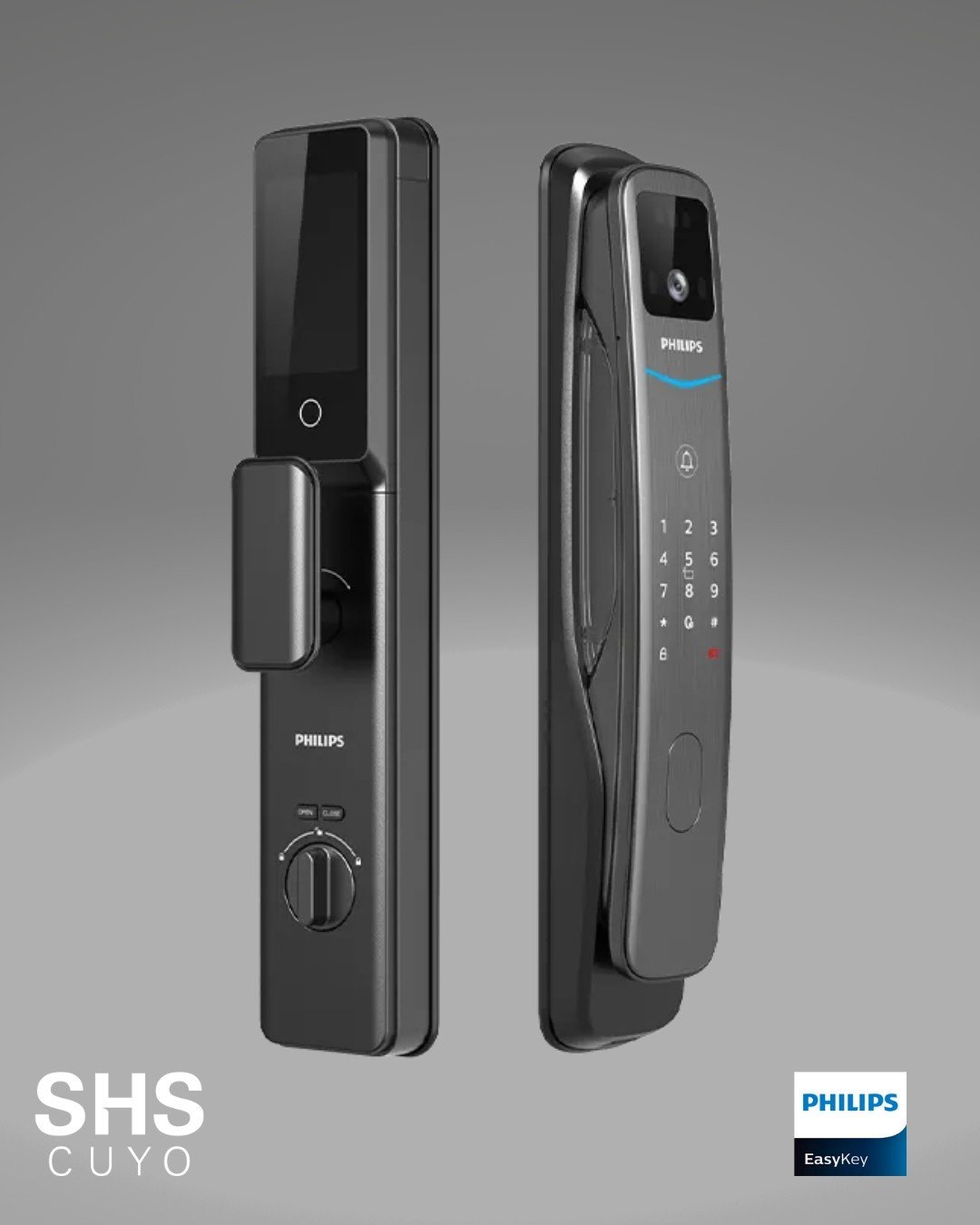Cerradura digital Philips DDL702-FVP-7HWS con reconocimiento facial y visor de puerta, vista exterior e interior