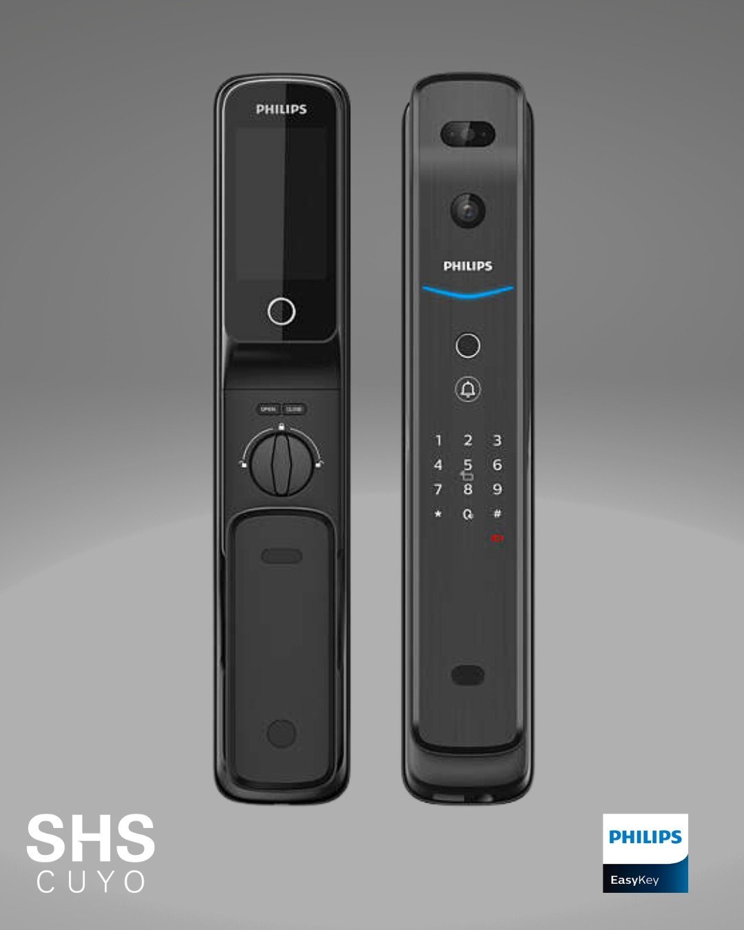 Cerradura digital Philips DDL709-FVP-7HWS con reconocimiento facial y videoportero, vista exterior e interior