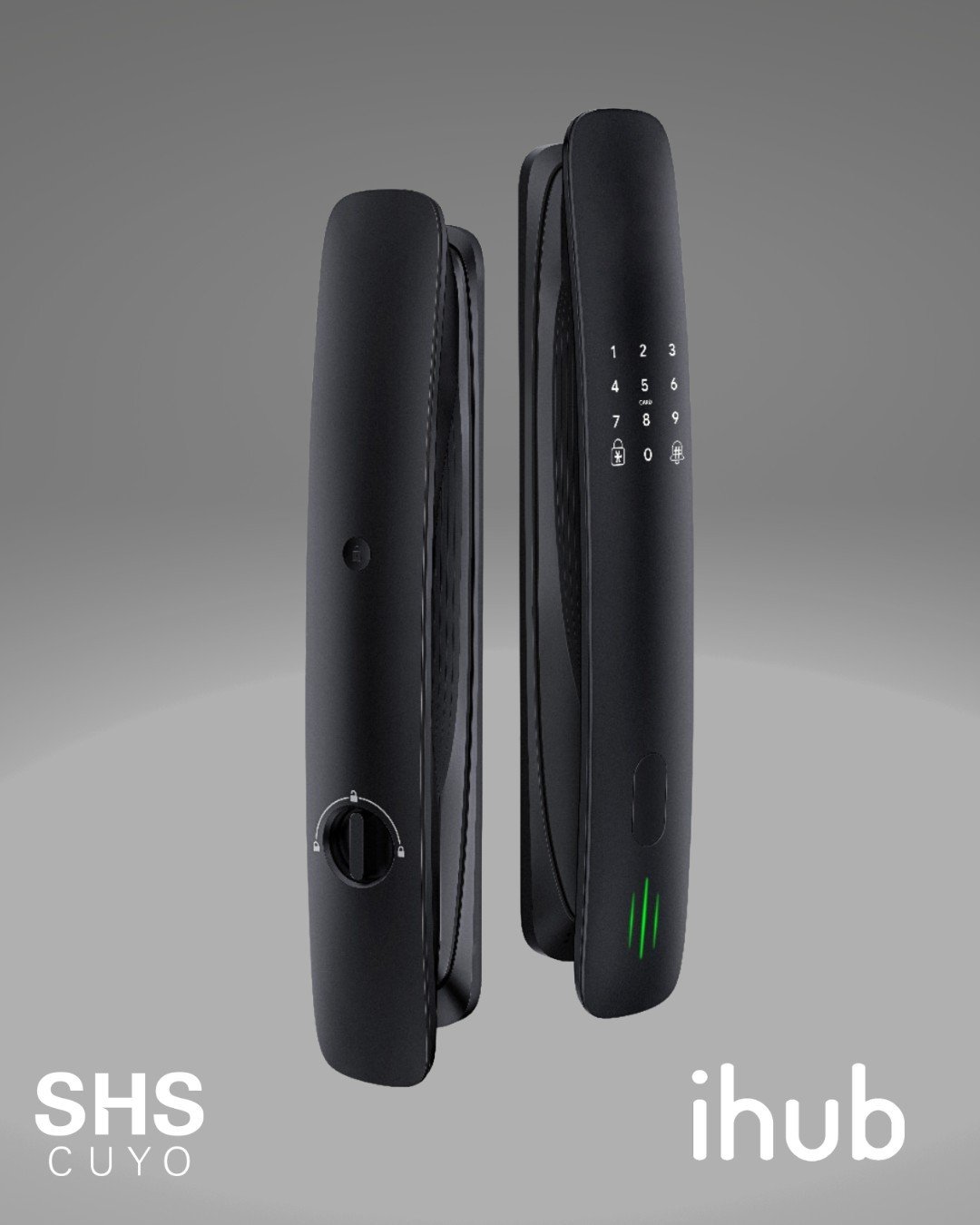 Cerradura digital ihub SHM-M5 con clave numérica, vista exterior e interior